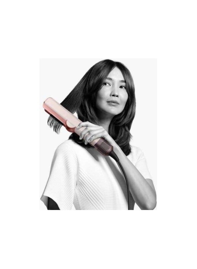 dyson Airstrait straightener.HT01 Kanzan Pink, Unwrap wet to dry straightening, with air. No hot plates. No heat damage.1 Powerful, directional airflow smooths and aligns hair. Straightens from wet to dry, simplifying your routine. For a natural straight finish. Kanzan Pink- International Version Kanzan Pink - Image 2