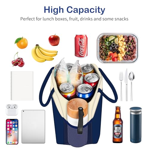DALINDA Lunch Bag Women, Lunch Box for Women Men Reusable Insulated Lunch Tote Bag, Handbags Case High Capacity for Travel Work Picnic,white blue - Image 2