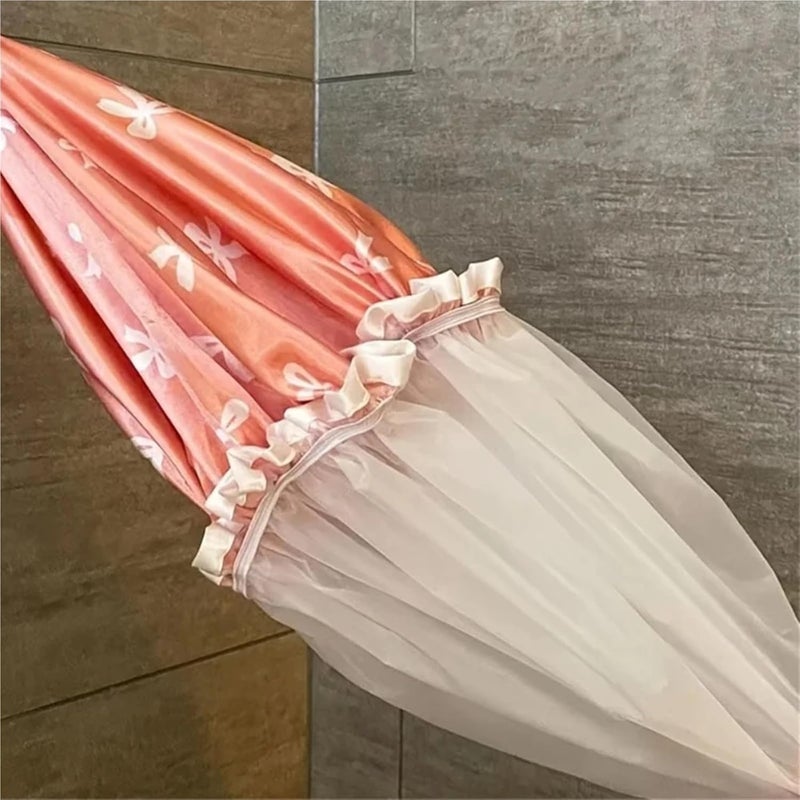 Double Layer Shower Cap Waterproof Reusable Printed Bath Hair Bonnet for Women Travel Salon(WHITE) - Image 5