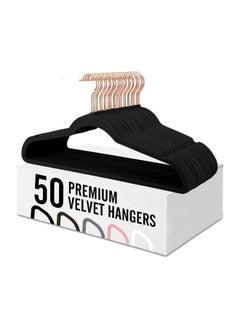 Velvet Hangers, 50 Pieces Non-Slip Felt Hangers, Space Saving Hangers, Slim Flocked Hangers, Suit Hangers for Adults (Black/Rose Gold Hooks)