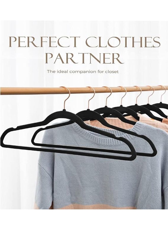 D'HOME - Velvet Hangers, 50 Pieces Non-Slip Felt Hangers, Space Saving Hangers, Slim Flocked Hangers, Suit Hangers for Adults (Black/Rose Gold Hooks) - Image 1