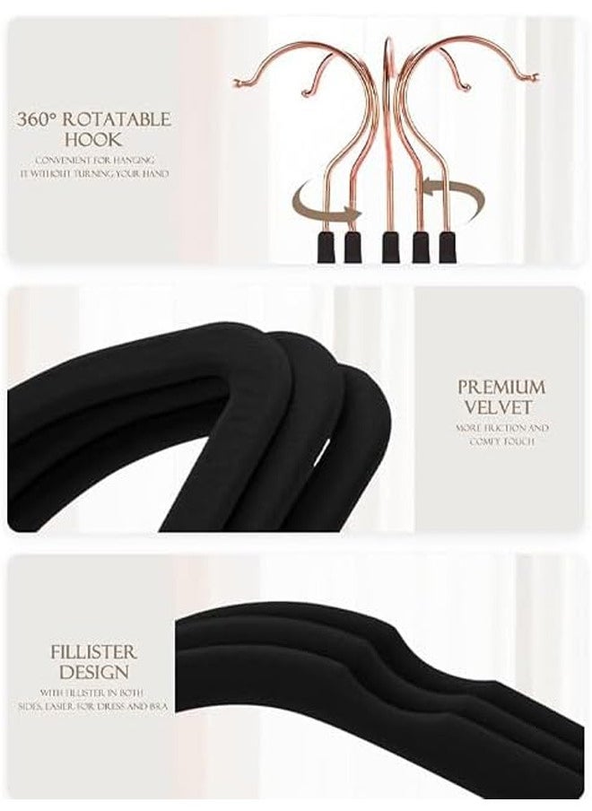 D'HOME - Velvet Hangers, 50 Pieces Non-Slip Felt Hangers, Space Saving Hangers, Slim Flocked Hangers, Suit Hangers for Adults (Black/Rose Gold Hooks) - Image 1