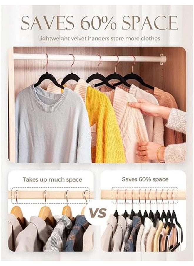 D'HOME - Velvet Hangers, 50 Pieces Non-Slip Felt Hangers, Space Saving Hangers, Slim Flocked Hangers, Suit Hangers for Adults (Black/Rose Gold Hooks) - Image 1