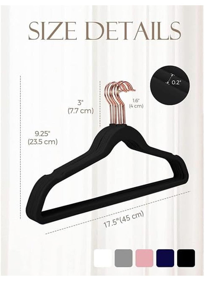 D'HOME - Velvet Hangers, 50 Pieces Non-Slip Felt Hangers, Space Saving Hangers, Slim Flocked Hangers, Suit Hangers for Adults (Black/Rose Gold Hooks) - Image 1