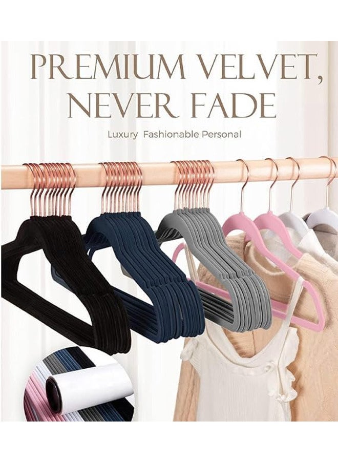 D'HOME - Velvet Hangers, 50 Pieces Non-Slip Felt Hangers, Space Saving Hangers, Slim Flocked Hangers, Suit Hangers for Adults (Black/Rose Gold Hooks) - Image 1