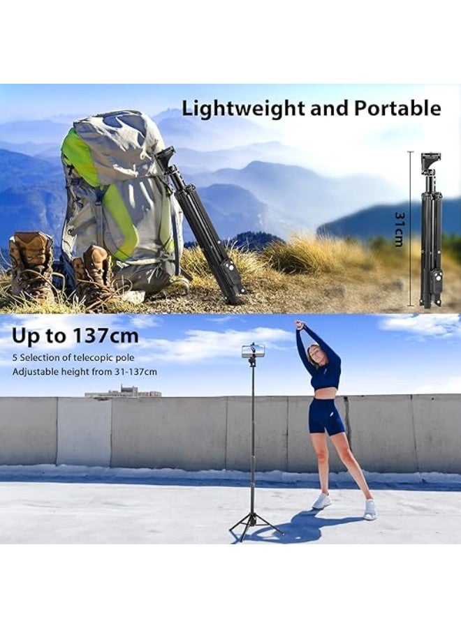 Selfie Stick 137cm – Phone Tripod with Wireless Remote & Flexible Tripod Head, Lightweight Aluminum Tripod Stand for Vlogging, Video Recording & Travel - Image 2