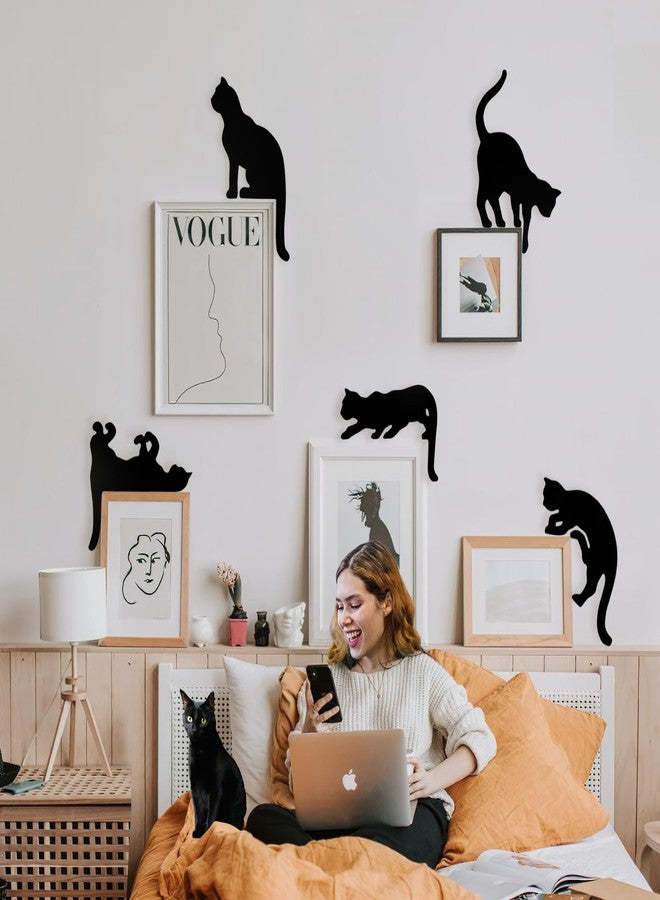 YuQi Wall Decor Set of 5 w/Gift Box, Cute Black Cat Silhouette Wall Decoration Wooden, Removable Peel and Stick Animal Wall Art for Bedroom Living Room Office, Perfect Cat Lover Gift - Image 3