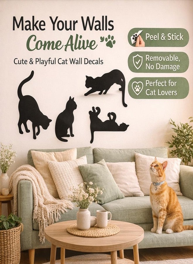 YuQi Wall Decor Set of 5 w/Gift Box, Cute Black Cat Silhouette Wall Decoration Wooden, Removable Peel and Stick Animal Wall Art for Bedroom Living Room Office, Perfect Cat Lover Gift - Image 2