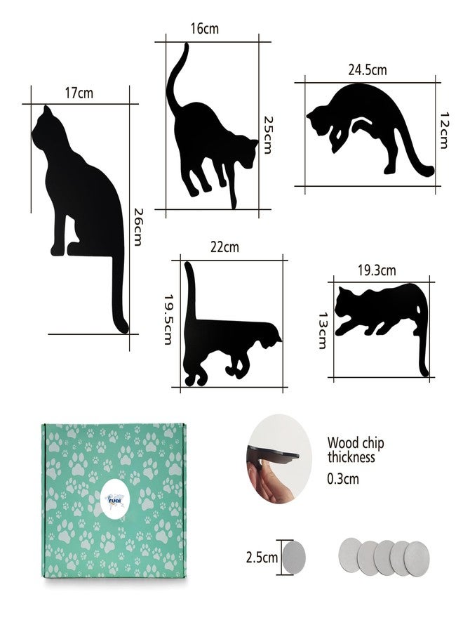 YuQi Wall Decor Set of 5 w/Gift Box, Cute Black Cat Silhouette Wall Decoration Wooden, Removable Peel and Stick Animal Wall Art for Bedroom Living Room Office, Perfect Cat Lover Gift - Image 5