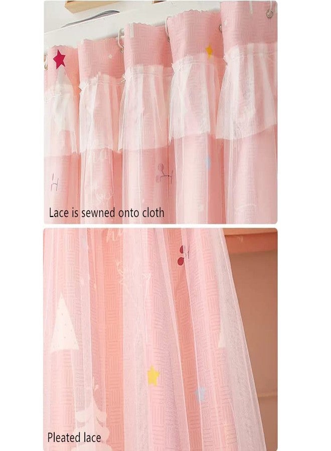 Teanea Cute Bunk Bed Curtains Privacy Cloth Underbed Curtains for Bottom Girls, 2 Panels, Pink Tree - Image 2