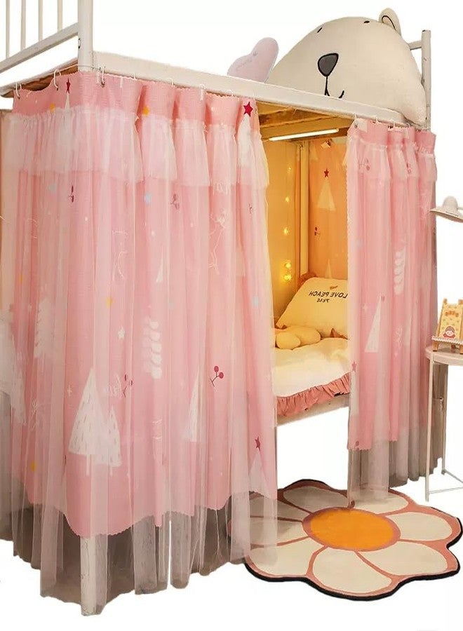 Teanea Cute Bunk Bed Curtains Privacy Cloth Underbed Curtains for Bottom Girls, 2 Panels, Pink Tree - Image 1