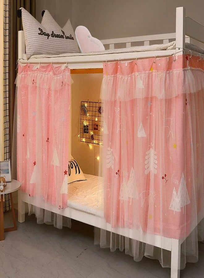 Teanea Cute Bunk Bed Curtains Privacy Cloth Underbed Curtains for Bottom Girls, 2 Panels, Pink Tree - Image 5