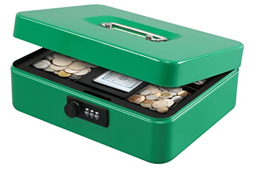 KYODOLED Large Cash Box with Combination Lock,Safe Metal Box for Money, Storage Lock Box with Money Tray,9.84"x 7.87"x 3.54" Green Large - Image 1