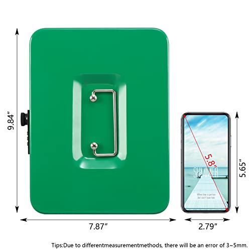 KYODOLED Large Cash Box with Combination Lock,Safe Metal Box for Money, Storage Lock Box with Money Tray,9.84"x 7.87"x 3.54" Green Large - Image 2