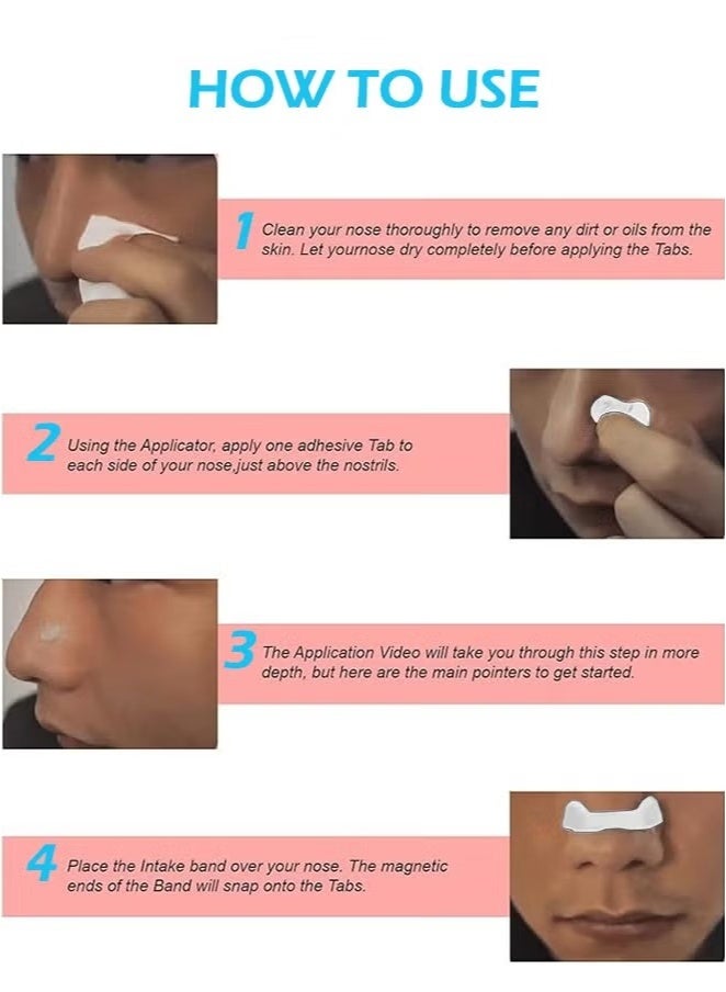 مجموعة شرائط الأنف للتنفس - 30 ملصقًا + 4 شرائط قابلة لإعادة الاستخدام + أداة تطبيق واحدة - تعزز امتصاص الأكسجين، وتقلل من الشخير، وتحسن جودة النوم - بدون أدوية، ومقاومة للتعرق، وآمنة على البشرة - قوس أبيض - Image 4