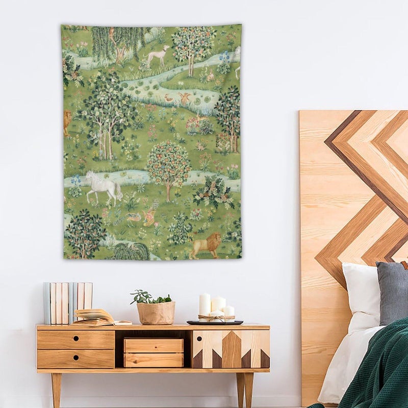 Houselerax William Morris Vintage Floral Tapestry Wall Hanging, Green Watercolor Vintage Forest Flower Pattern Modern Wall Art Decor,Retro Floral Home Decoration for Bedroom Living Room Dorm W30 x 40H Inch - Image 3