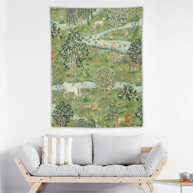Houselerax William Morris Vintage Floral Tapestry Wall Hanging, Green Watercolor Vintage Forest Flower Pattern Modern Wall Art Decor,Retro Floral Home Decoration for Bedroom Living Room Dorm W30 x 40H Inch - Image 2
