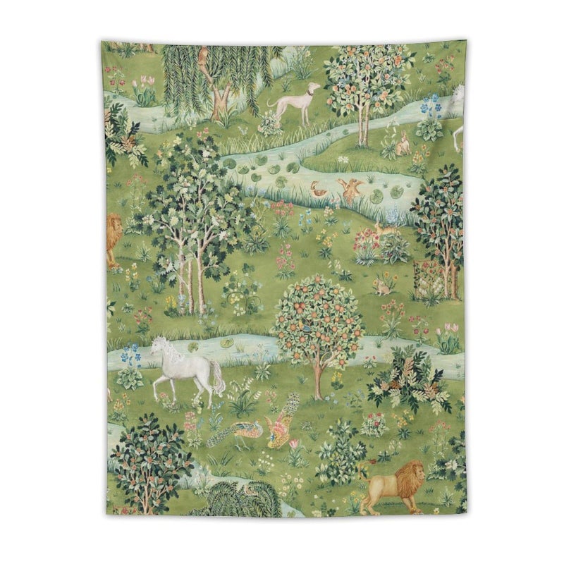 Houselerax William Morris Vintage Floral Tapestry Wall Hanging, Green Watercolor Vintage Forest Flower Pattern Modern Wall Art Decor,Retro Floral Home Decoration for Bedroom Living Room Dorm W30 x 40H Inch - Image 1