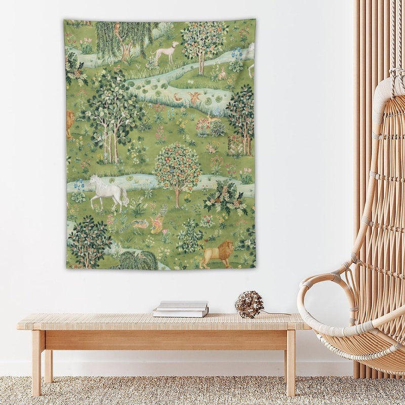 Houselerax William Morris Vintage Floral Tapestry Wall Hanging, Green Watercolor Vintage Forest Flower Pattern Modern Wall Art Decor,Retro Floral Home Decoration for Bedroom Living Room Dorm W30 x 40H Inch - Image 4