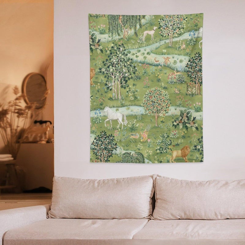 Houselerax William Morris Vintage Floral Tapestry Wall Hanging, Green Watercolor Vintage Forest Flower Pattern Modern Wall Art Decor,Retro Floral Home Decoration for Bedroom Living Room Dorm W30 x 40H Inch - Image 5