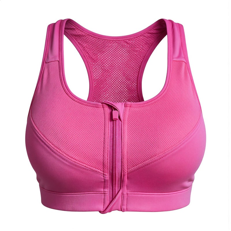 Sports Bra for Women Breathable Mesh No Wire Front Zip High Support White S - Image 3