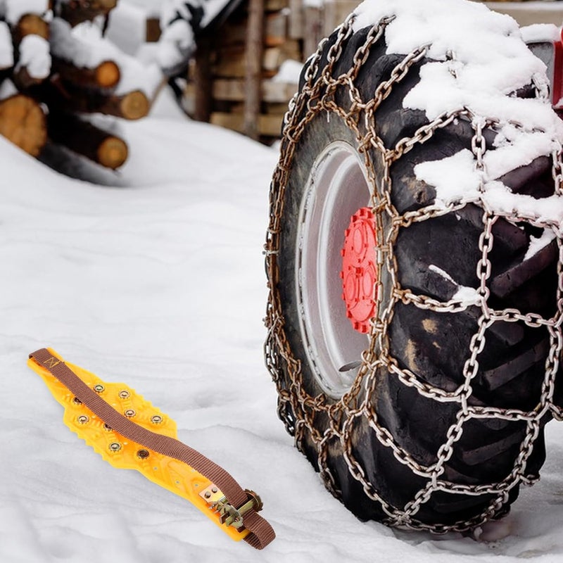 Yellow Anti-skid Car Tire Snow Chains Set, Adjustable Universal Snow Chains for Suv and Sedan Tires, Emergency Traction Mats for Winter Driving and Off-road Use - Image 4