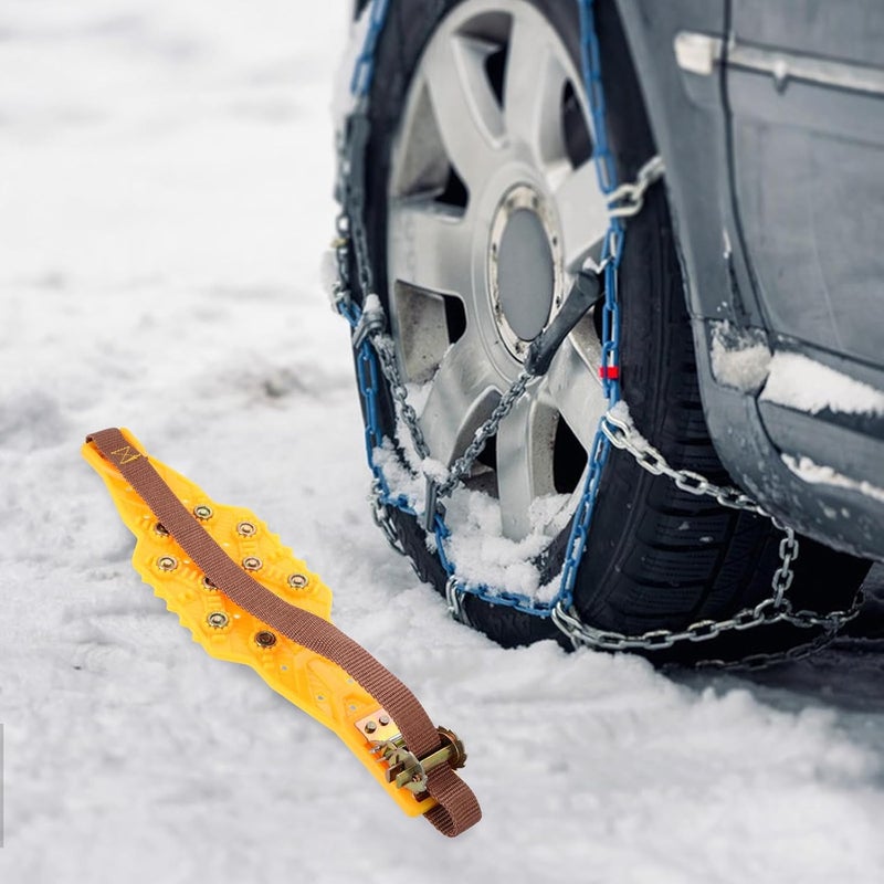 Yellow Anti-skid Car Tire Snow Chains Set, Adjustable Universal Snow Chains for Suv and Sedan Tires, Emergency Traction Mats for Winter Driving and Off-road Use - Image 5