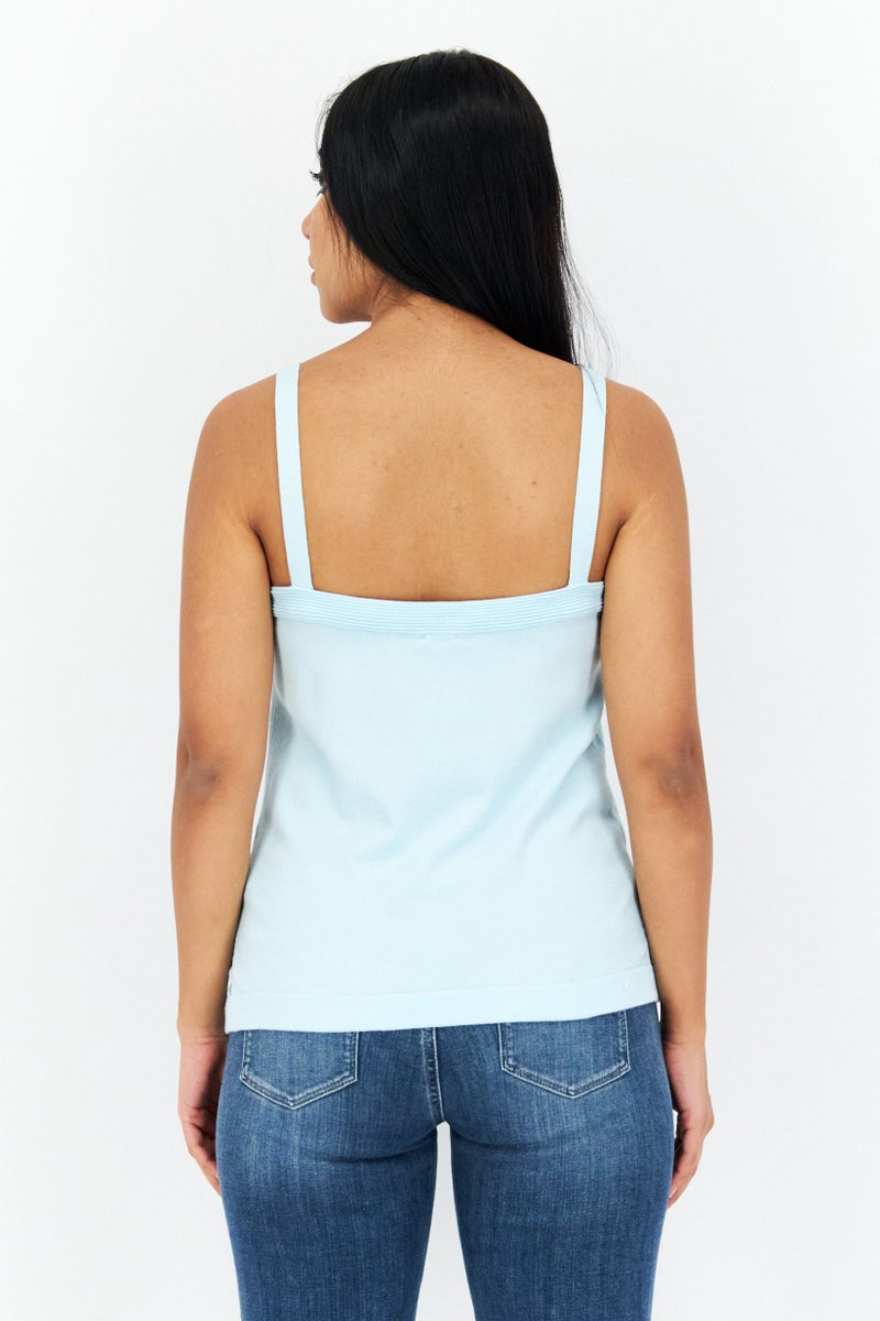 ANNE KLEIN Women Square Neck Sleeveless Top, Blue - Image 3