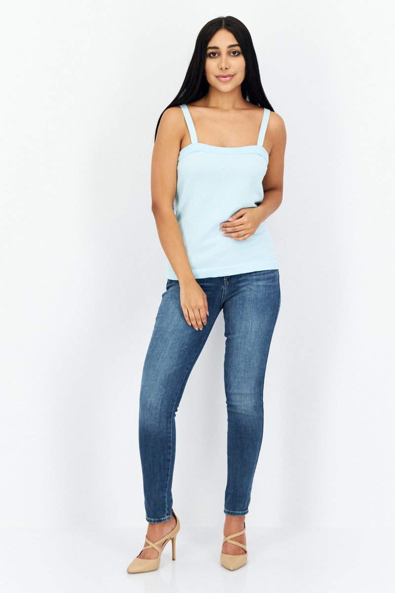 ANNE KLEIN بلوزة نسائية بدون أكمام برقبة مربعة، زرقاء - Image 4