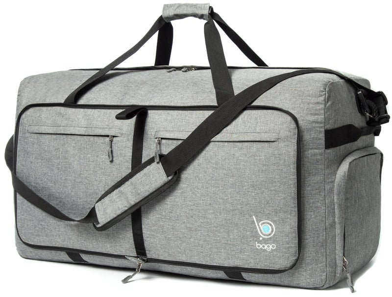 Bago Large Foldable Duffel Bags for Traveling Women & Men - 100L Packable Duffle Bag for Travel with Shoe Compartment - Water Repellant, Heavy Duty, Lightweight Folding & Collapsible (SnowGray) - Image 1