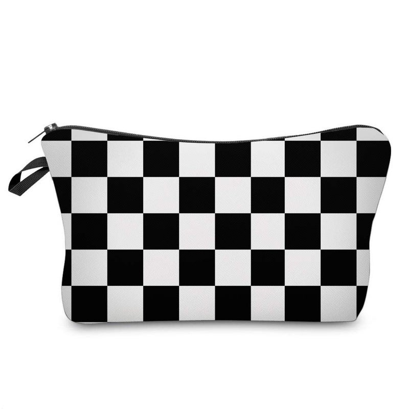 Deanfun Cosmetic Bag for Women Black White Lattice Waterproof Makeup Bags Roomy Toiletry Pouch Travel Accessories Gifts 51782