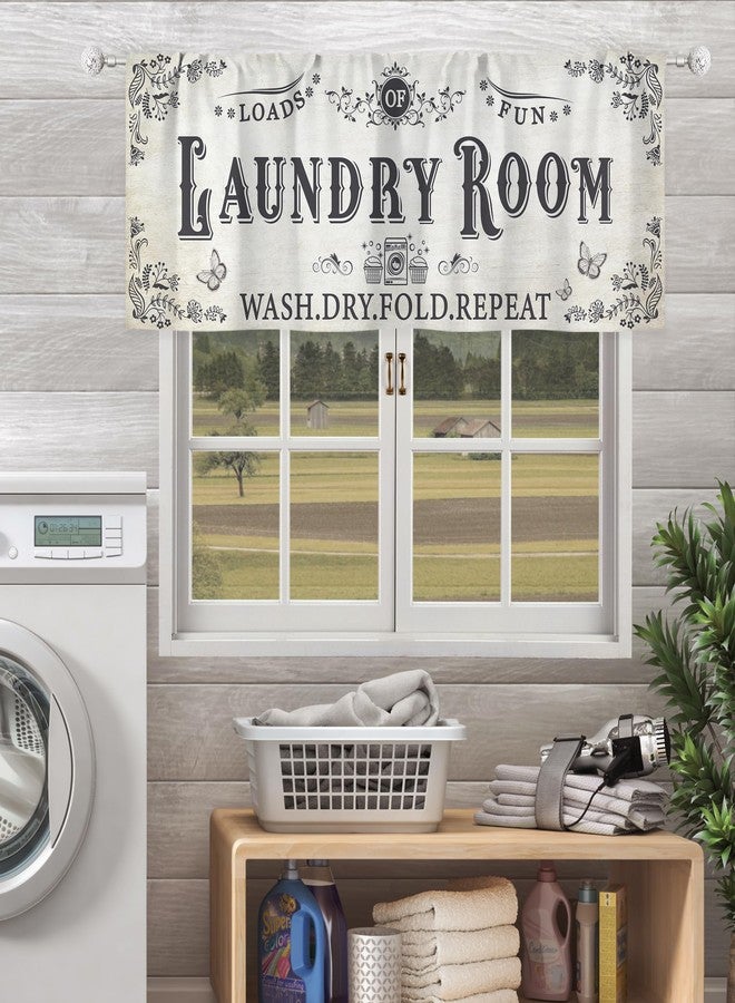 ريديكور ستائر رييديكور الريفية لغرفة الغسيل، بتصميم عتيق مستوحى من بيوت المزارع، مزينة بعبارات مرحة، لون بيج كلاسيكي، مزودة بجيب للعمود، قصيرة وصغيرة، مناسبة للغسيل والتجفيف والطي، قطعة قماش واحدة، مقاس 52 بوصة عرض × 18 بوصة ارتفاع. - Image 1