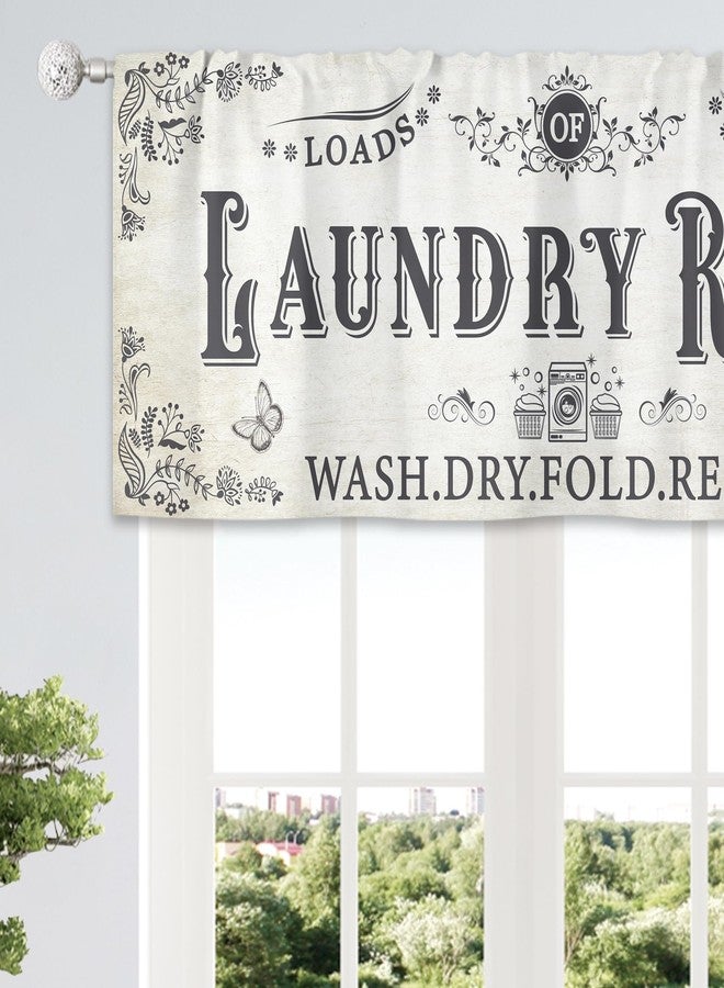 ريديكور ستائر رييديكور الريفية لغرفة الغسيل، بتصميم عتيق مستوحى من بيوت المزارع، مزينة بعبارات مرحة، لون بيج كلاسيكي، مزودة بجيب للعمود، قصيرة وصغيرة، مناسبة للغسيل والتجفيف والطي، قطعة قماش واحدة، مقاس 52 بوصة عرض × 18 بوصة ارتفاع. - Image 2