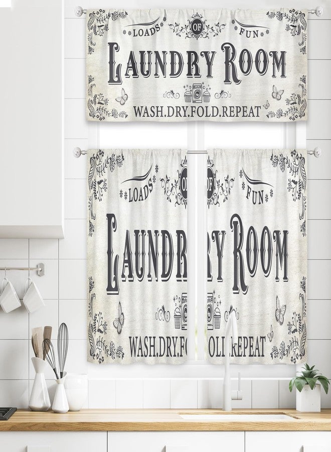 ريديكور ستائر رييديكور الريفية لغرفة الغسيل، بتصميم عتيق مستوحى من بيوت المزارع، مزينة بعبارات مرحة، لون بيج كلاسيكي، مزودة بجيب للعمود، قصيرة وصغيرة، مناسبة للغسيل والتجفيف والطي، قطعة قماش واحدة، مقاس 52 بوصة عرض × 18 بوصة ارتفاع. - Image 3