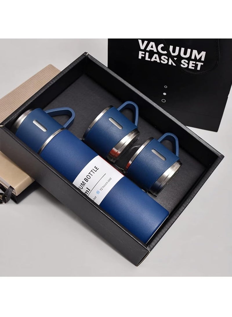 TIGER 500ml Stainless Steel Vacuum Thermos Flask with Silicone Handle – Insulated Water Set with 2 Stainless Steel Cups for Hot & Cold Drinks – Ideal for Outdoor Travel, Camping, Hiking | Gift Box Set (2 PACK) BLUE  - Image 2