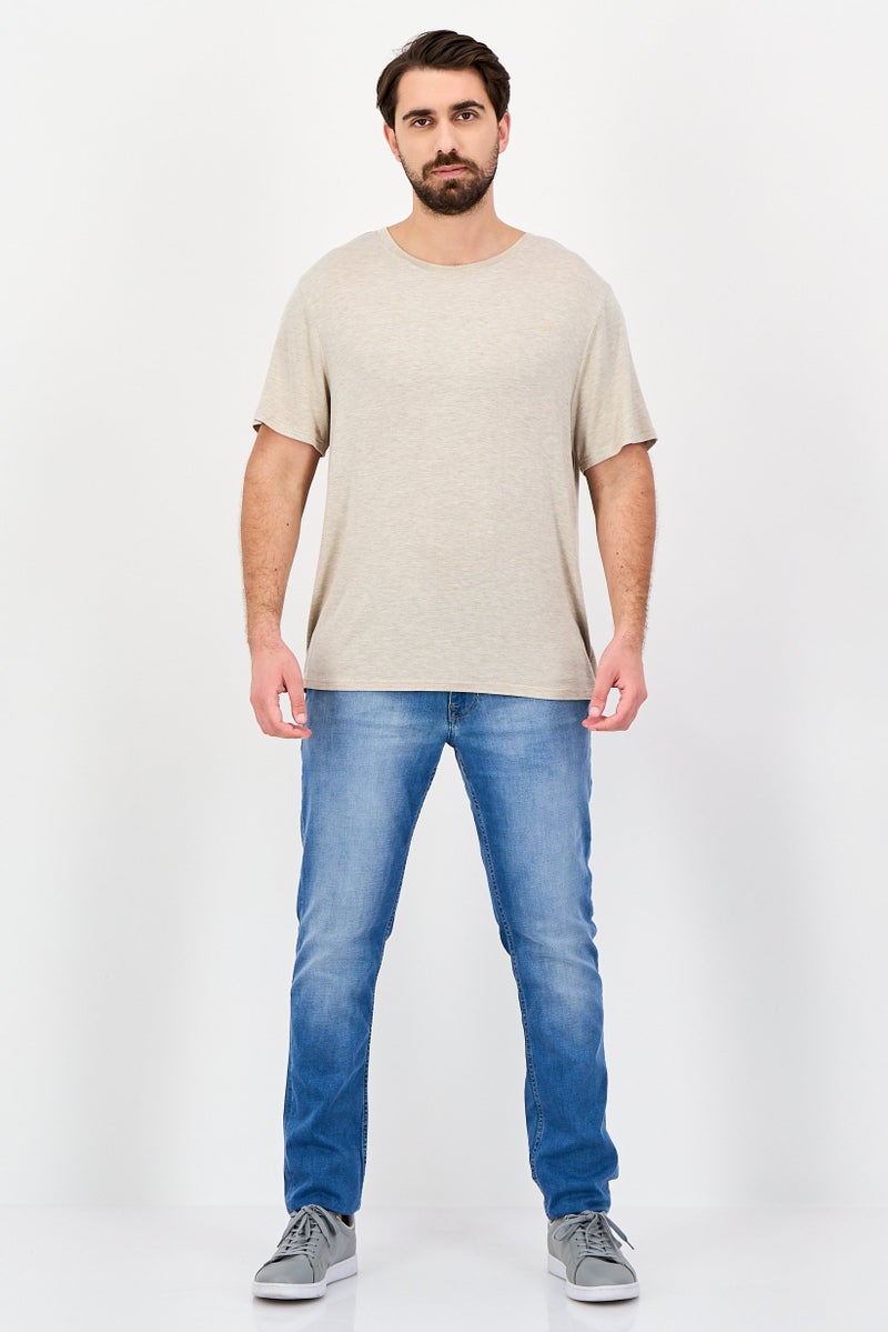 Frye Men Round Neck Short Sleeve Plain T-shirt, Sand - Image 2