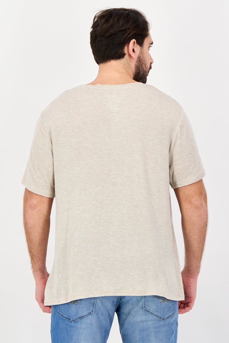 Frye Men Round Neck Short Sleeve Plain T-shirt, Sand - Image 4