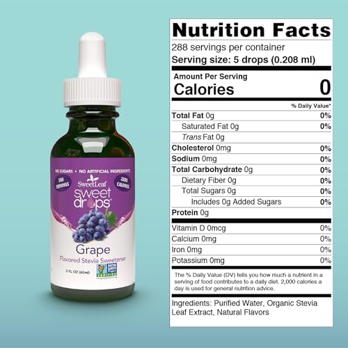 SweetLeaf Sweet Drops - Flavored Stevia Liquid Sweetener, Organic Stevia Extract, Zero Calories, Gluten Free, Keto Friendly, Non GMO, Natural Flavor, Sugar Alternative - Grape, 2 Fl Oz (Pack of 1) - Image 2