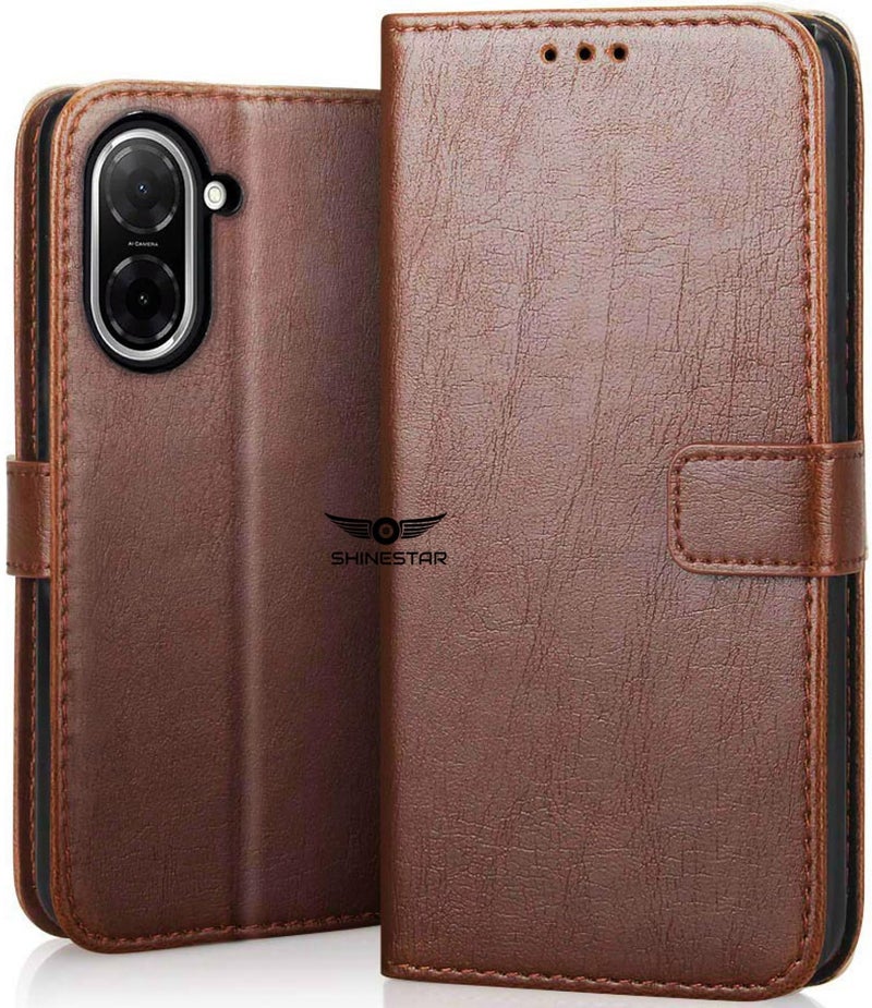 SHINESTAR Poco C71 / Redmi A5 Flip Back Cover | PU Leather Flip Cover Wallet Case with TPU Silicone Case Back Cover for Poco C71 / Redmi A5 - Classic Brown - Image 1