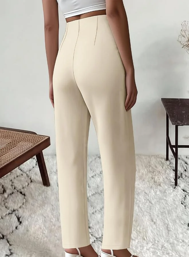 Take Two Solid Pleated Waist Straight Leg Pants