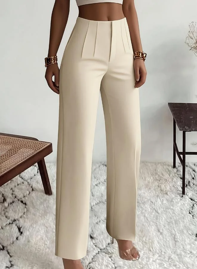 Take Two Solid Pleated Waist Straight Leg Pants