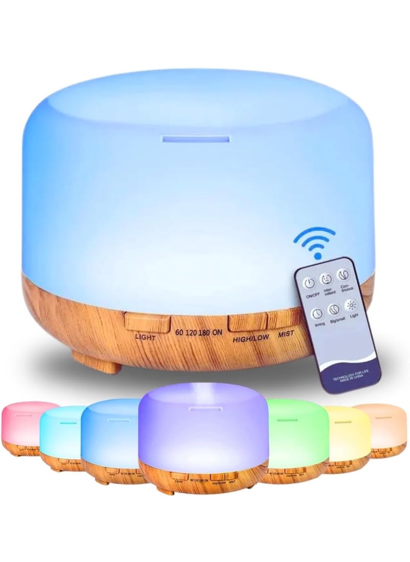 Generic - Multi-Color Aroma 500ml Essential Oil Diffuser & Air Humidifier, 5-in-1 Ultrasonic Aromatherapy Fragrant Oil Vaporizer, Remote Control, Timer and Auto-Off Switch, Brown, Premium - Image 1
