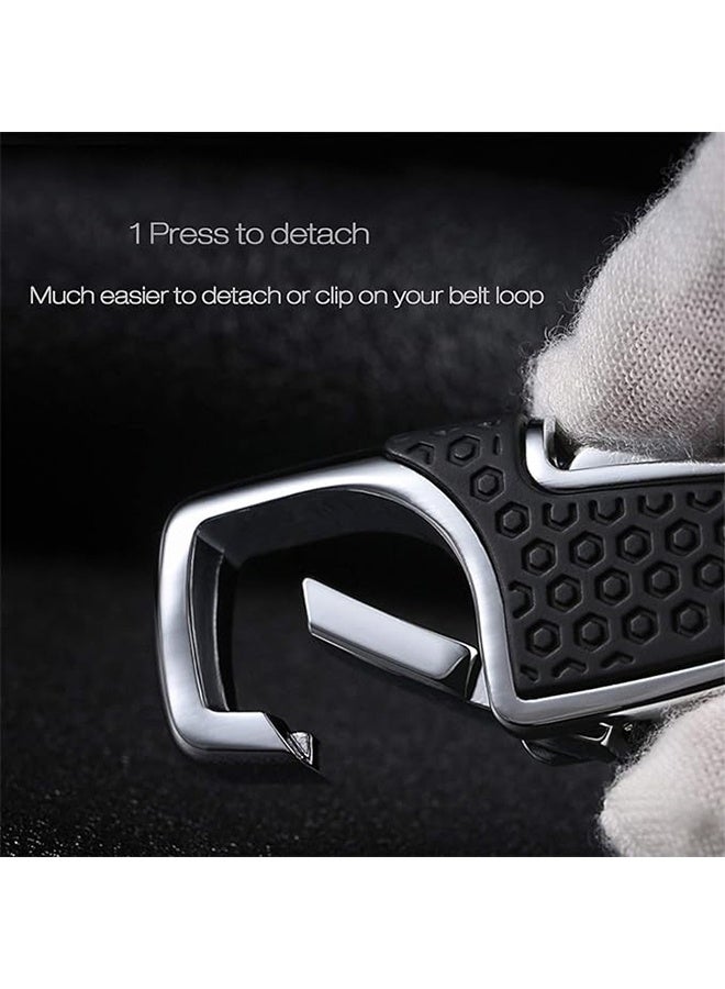 2 Pack Men's Metal & Leather Car & Motorcycle Key Chains, Anti-Loss Waist Clip, One Touch Design - Image 3