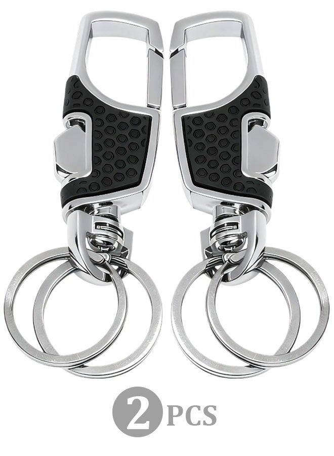 2 Pack Men's Metal & Leather Car & Motorcycle Key Chains, Anti-Loss Waist Clip, One Touch Design - Image 1