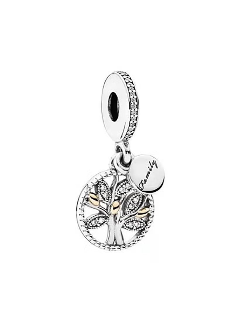 Pan Home Family Tree Dangle Charm, Silver & Gold Two-Tone with Diamond Inlay