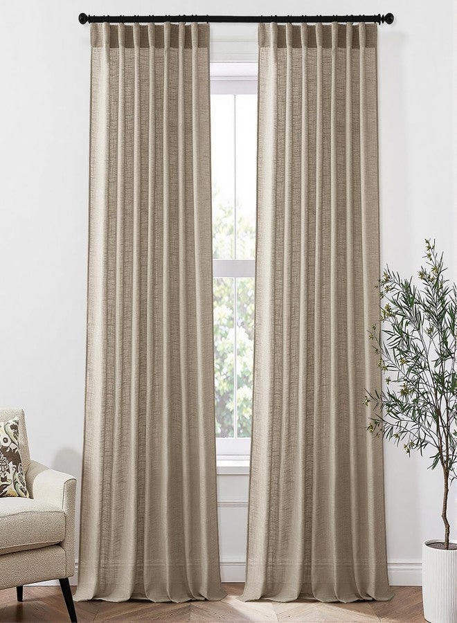 MIULEE Taupe Linen Curtains 96 Inch Length 2 Panels for Bedroom Living Room, Back Tab & Hook Belt Pleated Soft Thick Linen Textured Window Drapes Semi Sheer Light Filtering Farmhouse Burlap Look Decor