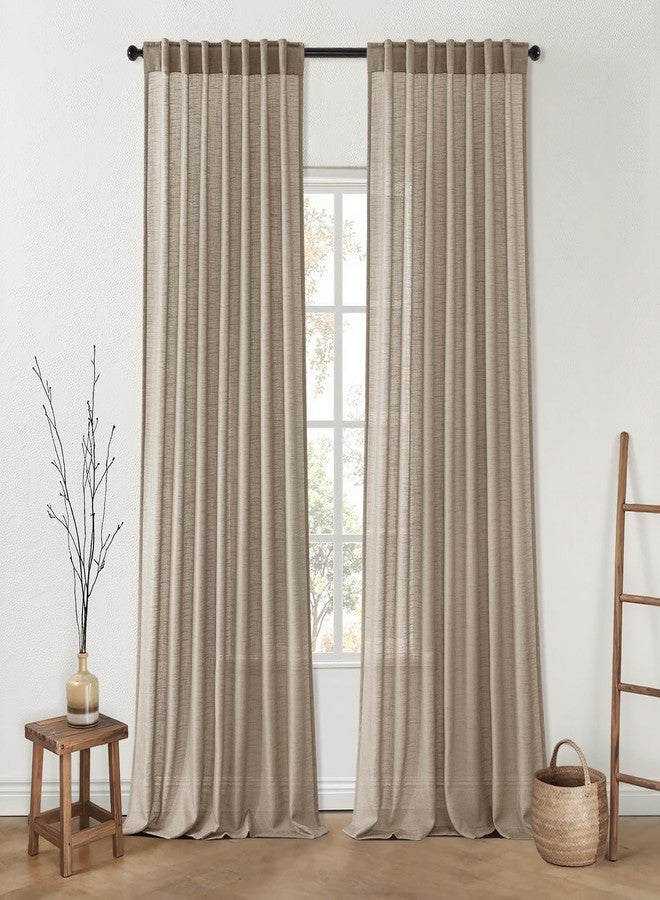MIULEE Taupe Linen Curtains 96 Inch Length 2 Panels for Bedroom Living Room, Back Tab & Hook Belt Pleated Soft Thick Linen Textured Window Drapes Semi Sheer Light Filtering Farmhouse Burlap Look Decor - Image 2