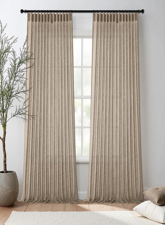 MIULEE Taupe Linen Curtains 96 Inch Length 2 Panels for Bedroom Living Room, Back Tab & Hook Belt Pleated Soft Thick Linen Textured Window Drapes Semi Sheer Light Filtering Farmhouse Burlap Look Decor - Image 5