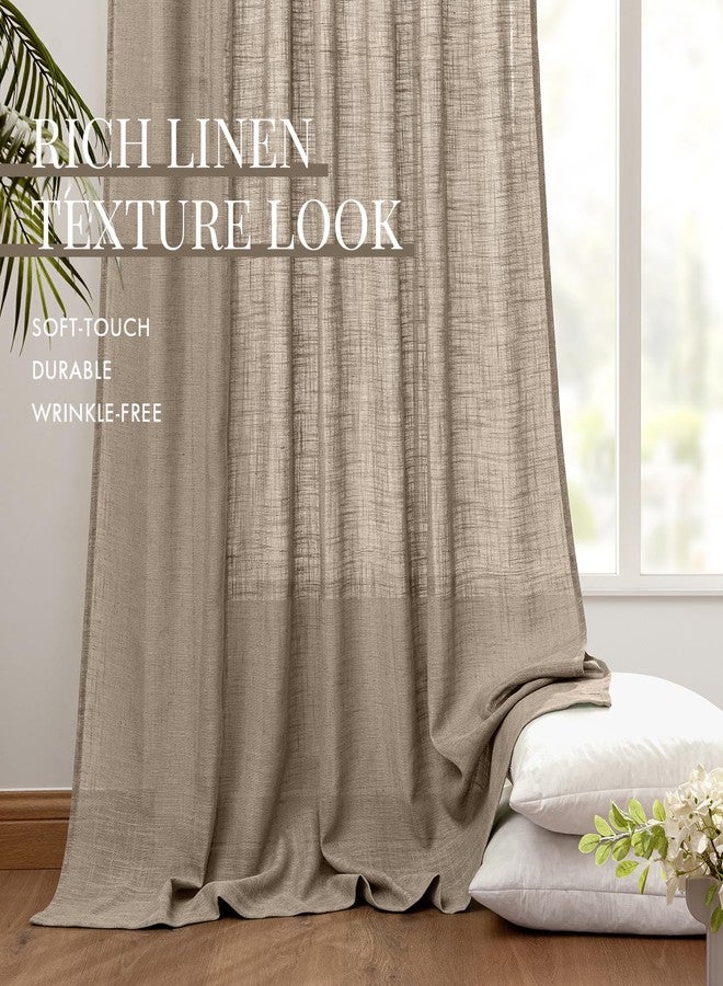MIULEE Taupe Linen Curtains 96 Inch Length 2 Panels for Bedroom Living Room, Back Tab & Hook Belt Pleated Soft Thick Linen Textured Window Drapes Semi Sheer Light Filtering Farmhouse Burlap Look Decor - Image 4