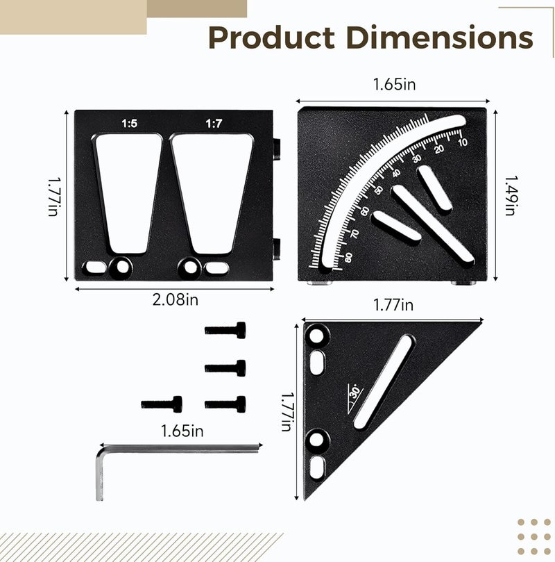 3D Multi Angle Measuring Ruler for Woodworking, Precision Aluminum Alloy Carpenter Square, Detachable Compact Design 1.8 X 1.8 X 2.4 in / 4.5 X 4.5 X 6 Cm - Image 5